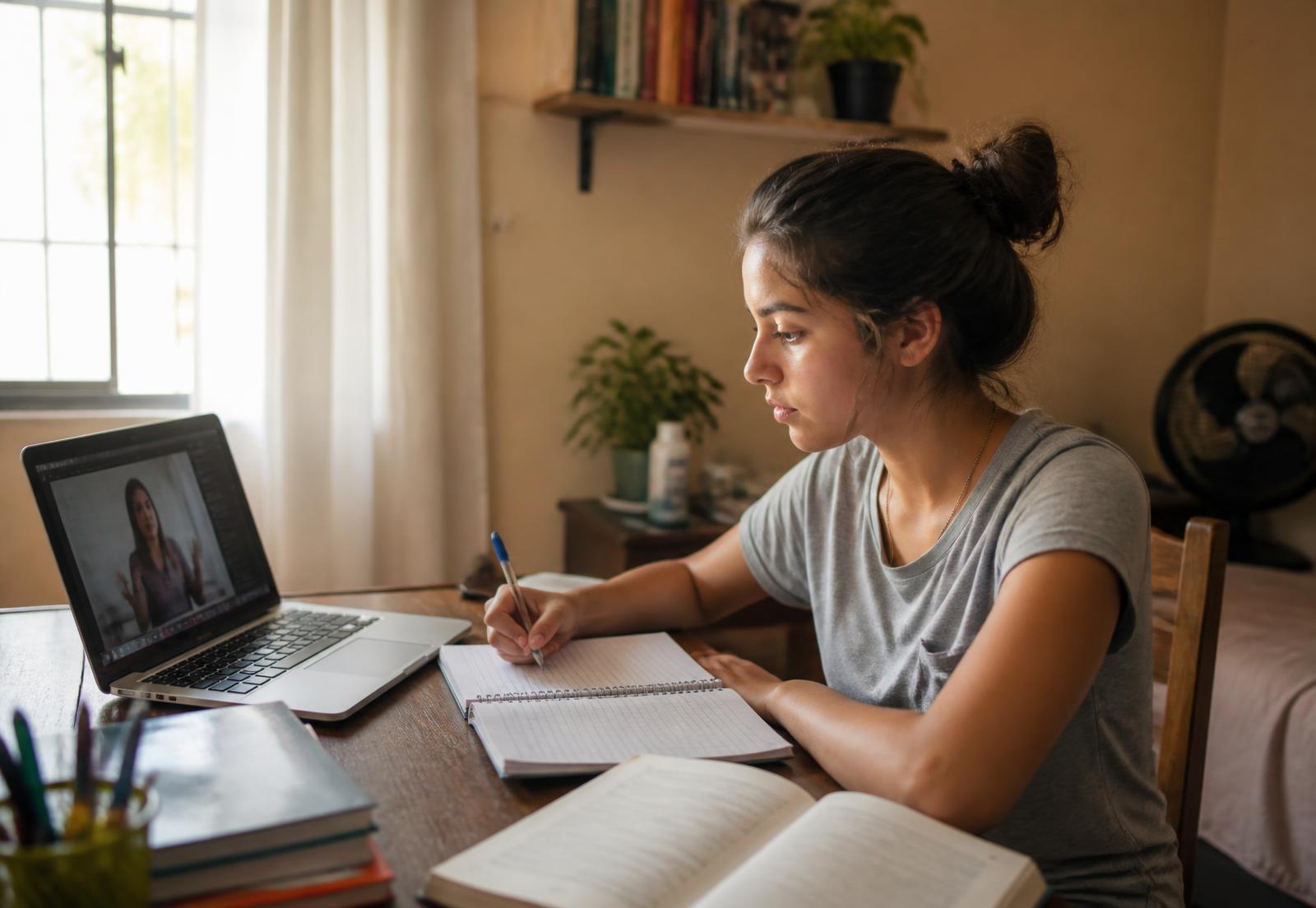Aluna assistindo a uma videoaula online da MultEAD em um notebook